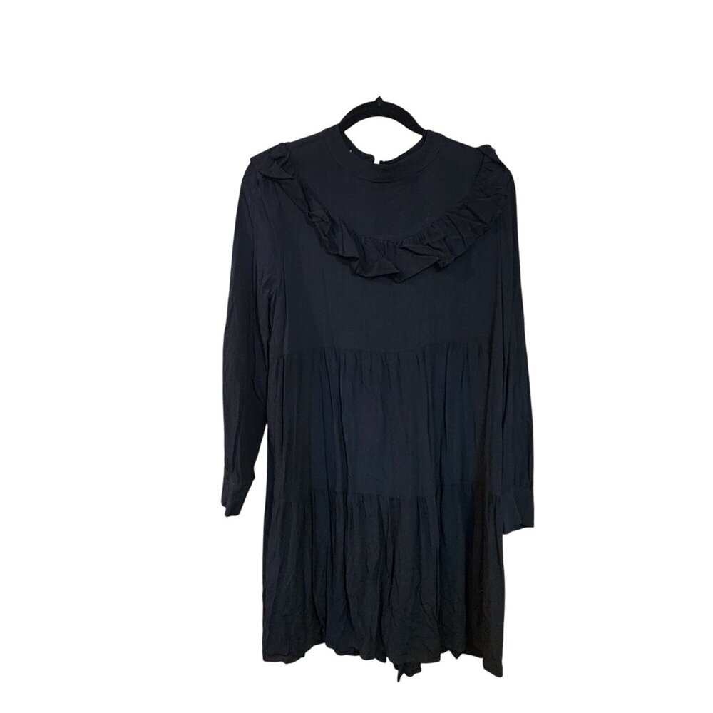 Black Ruffled Long Sleeve Tiered Dress By Time And Tru L (12-14)